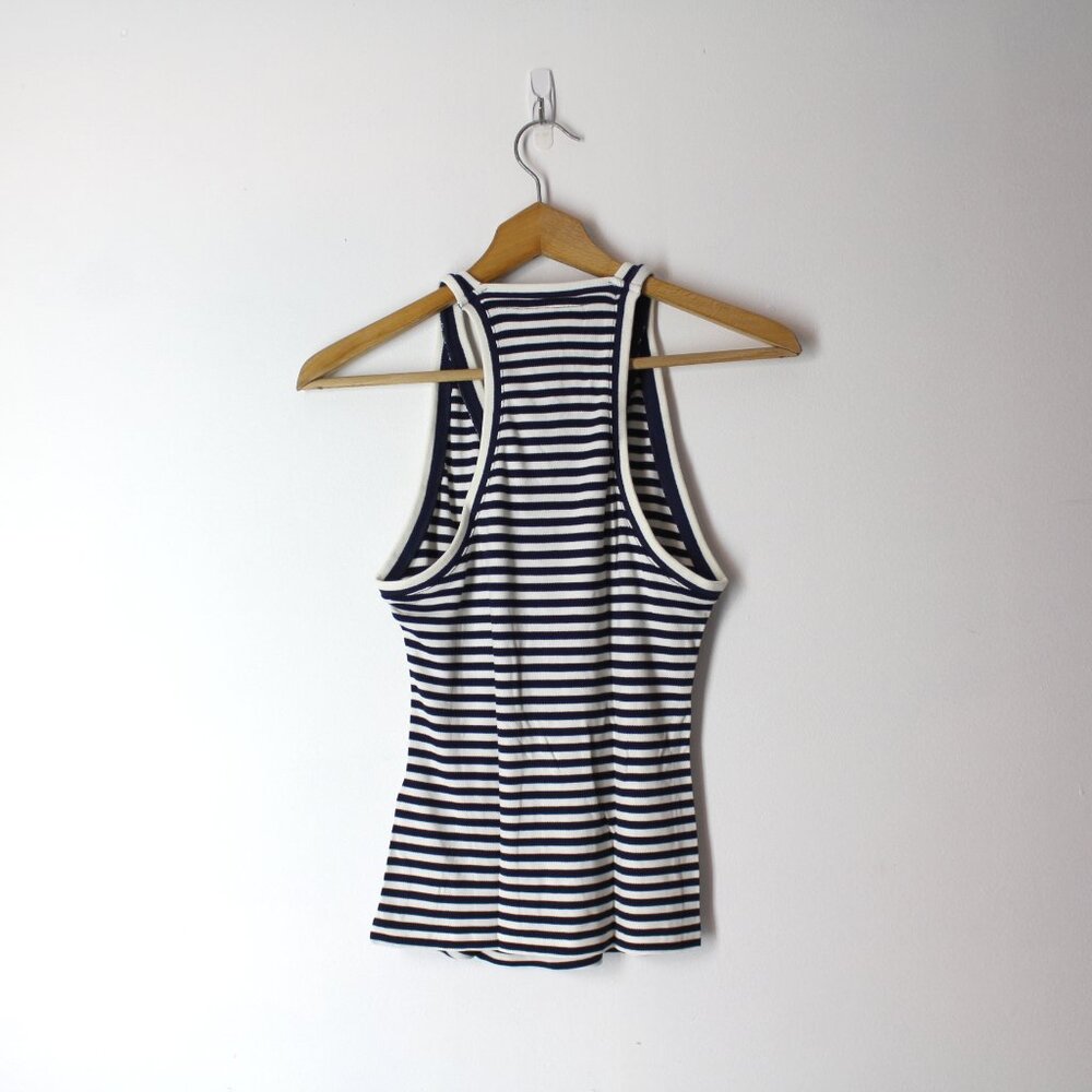 Anthropologie Maeve Knit V-Neck Racerback Striped Navy Tank Top size XS - Picture 2 of 10